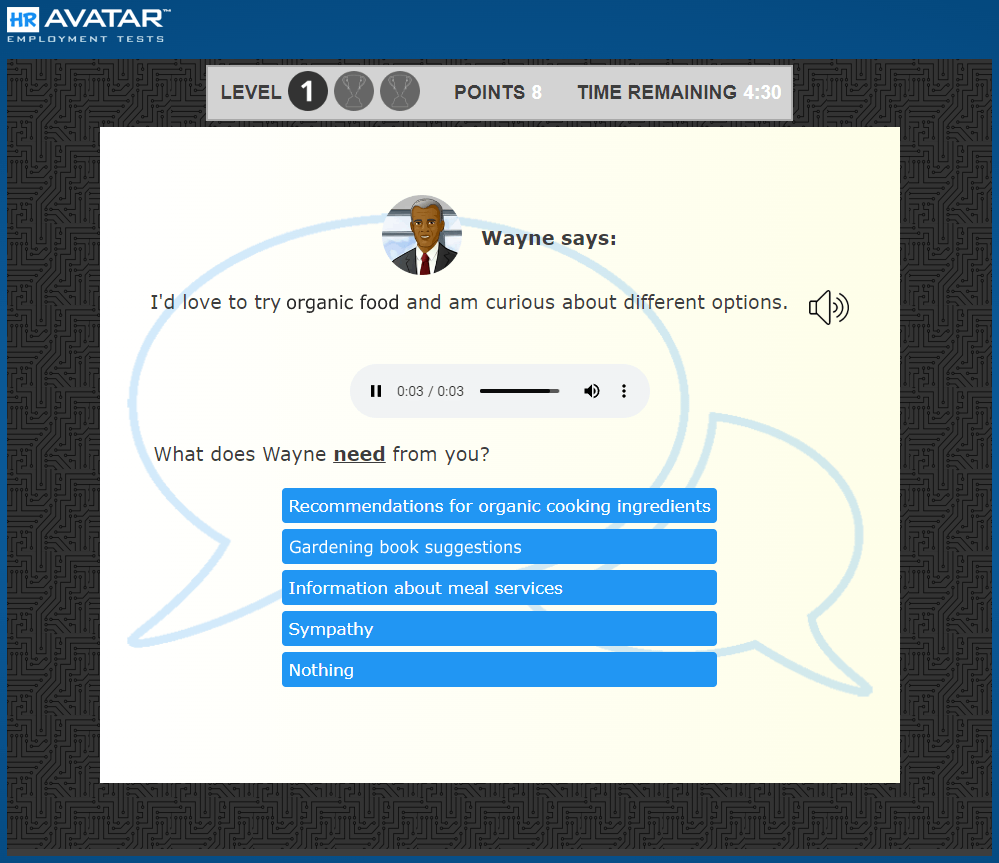 game-based assessment screen